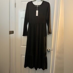 Black Tiered Ruffled Long Sleeve Dress